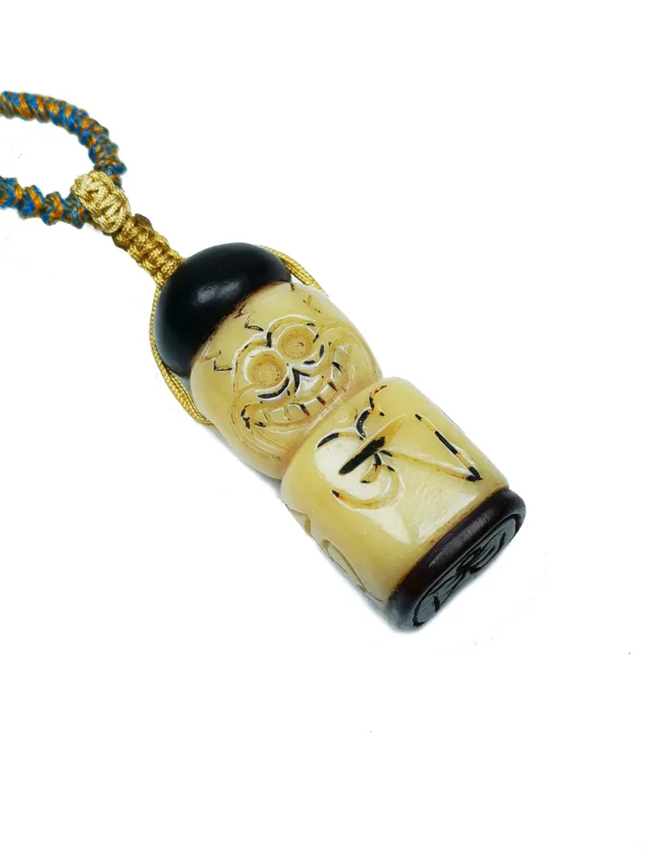 Gandhanra Unique Tibetan Yak Bone Carved Pendant,Citipati Skull Shape OM Letter Stamp Seal Amulet