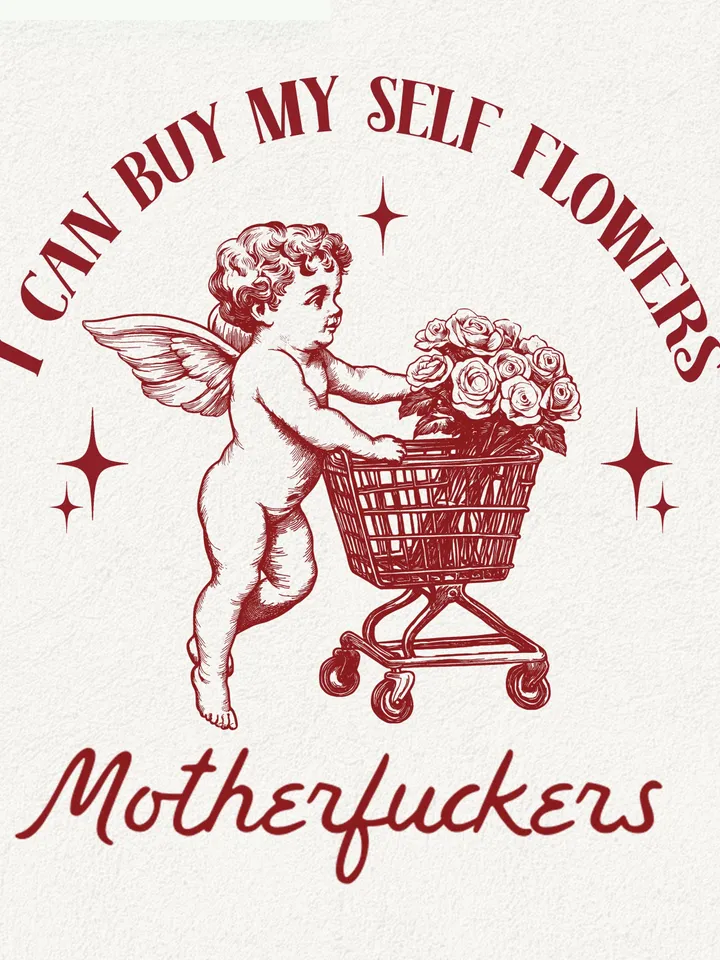 I Can Buy My Self Flowers PNG, Humorous sarcastic valentines png, Vintage Retro Funny Cupid png, Anti Valentine png, Funny valentine, retro