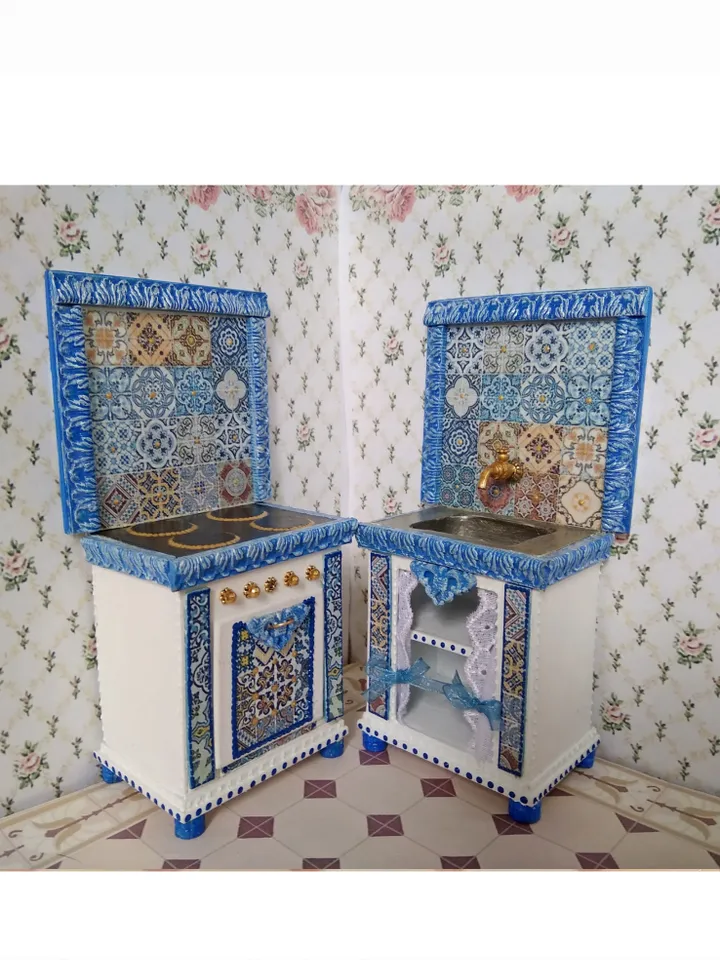 Furniture for kitchen. Stove and sink.1:12 scale.