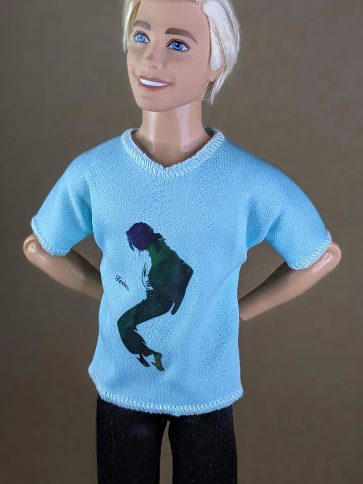 Turquoise printed T-shirt for 12-inch fashion male dolls