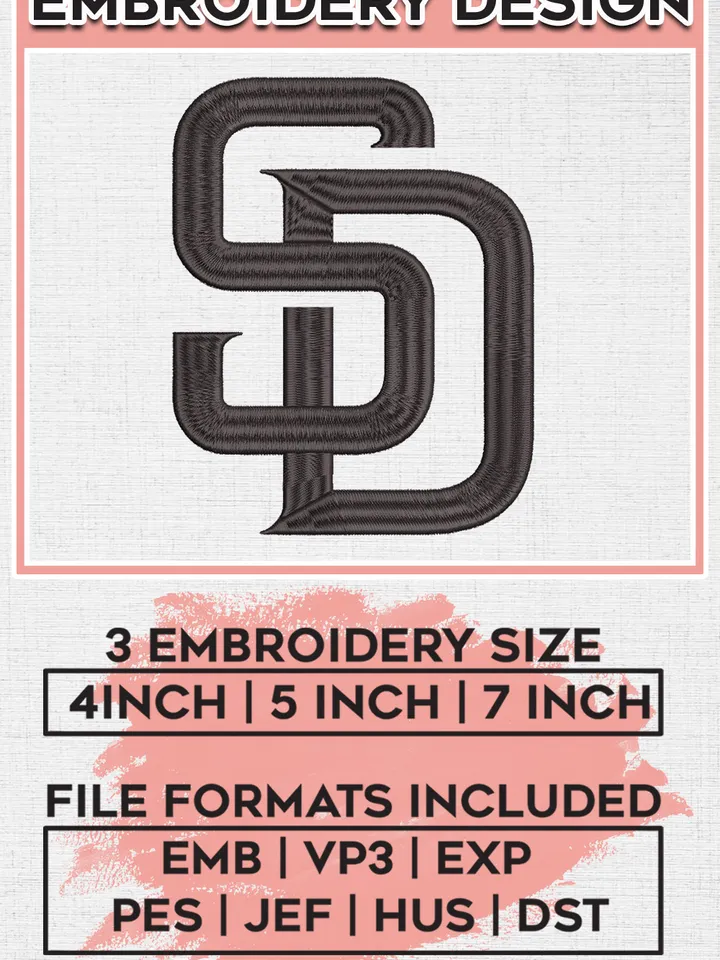 MLB San Diego Padres SD Team Logo Embroidery Design, MLB San Diego Padres Embroidery files, Baseball Team, Padres Design, Digital Download