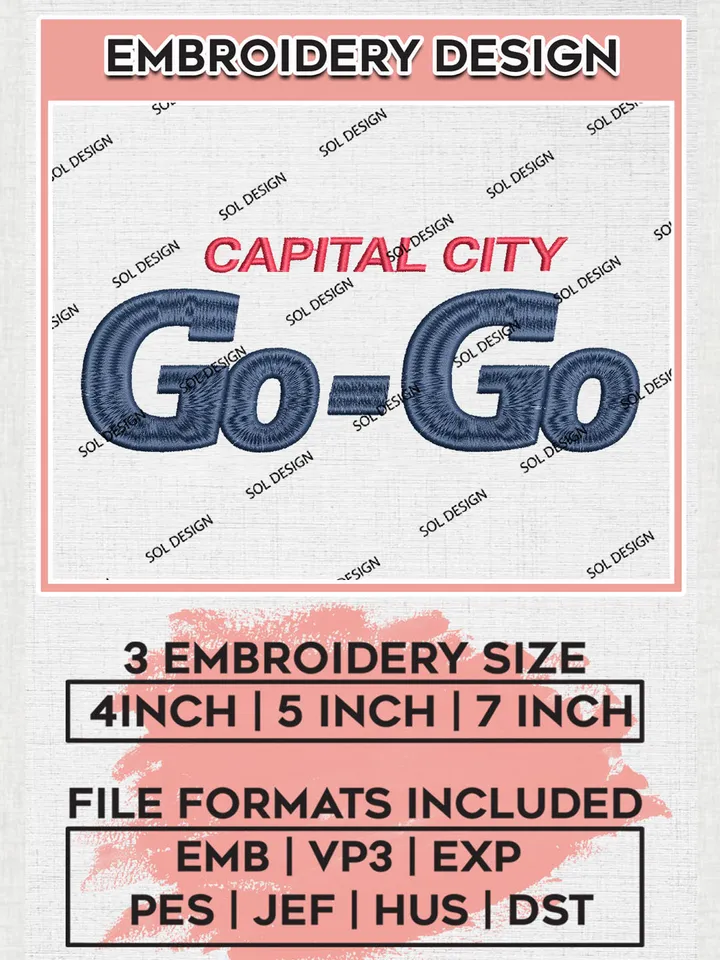 Capital City Go Go Team Logo Wordmark Embroidery Designs, NBA G League Team Embroidery Files, Basketball Machine Embroidery Designs, NBA Capital City Go Go Team Logo, Sport Machine Embroidery Design, Digital Download