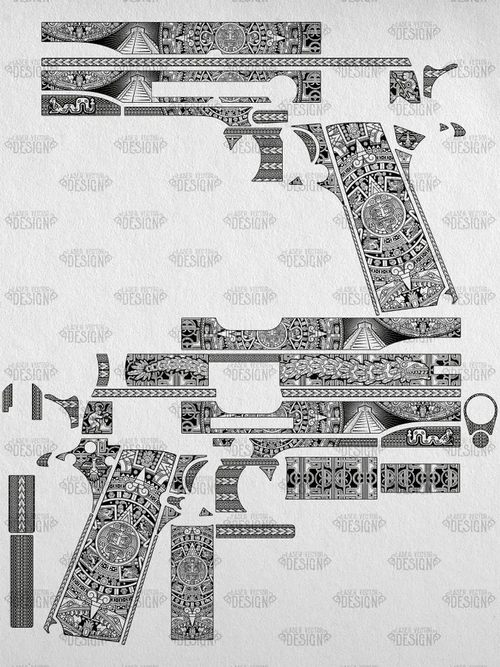 VECTOR DESIGN Colt 1911 government  Aztec calendar 2