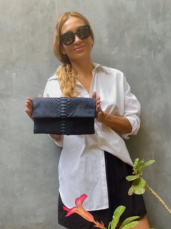 Genuine python skin blue jeans clutch handmade, classy elegant leather clutch, bag free shipping, clutch leathe, small clutch snakeskin