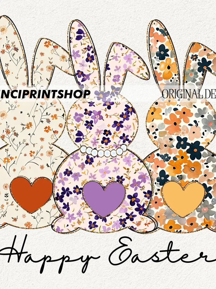 Spring Boho Floral Easter Bunny png, Boho Easter png, Easter png, Happy Easter png, Easter Rabbit png, Retro Easter png, Spring png, Boho