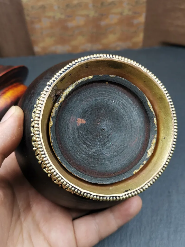 Gandhanra Handmade Tibetan Buddhist Offering Bowl,Shesum Wooden Bowl,Ritual Implement of Lama,6.3" × 4.0”