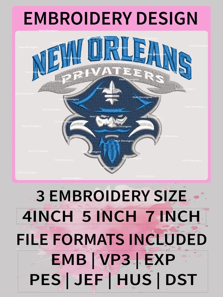 NCAA New Orleans Privateers Embroidery File, 3 Sizes, 6 Formats, NCAA Machine Embroidery Design, NCAA Logo, NCAA Teams