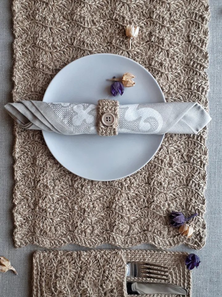 CROCHET PATTERN Table mat pattern with cutlery holder and napkin ring DIY Placemat set Kitchen crochet set pdf Vintage crochet set pattern