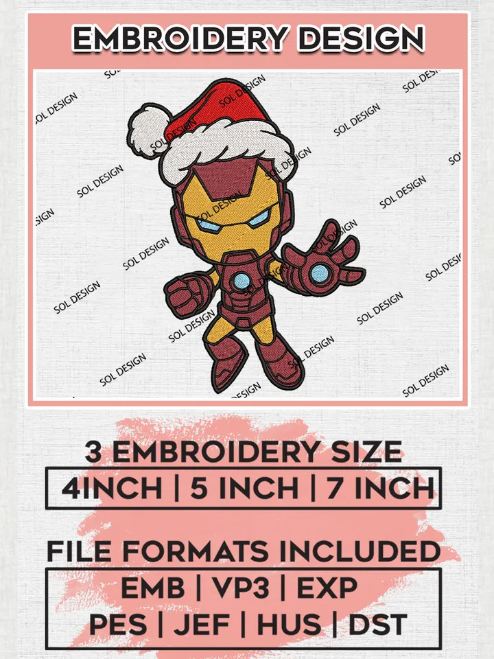 Baby Santa Ironman Christmas Embroidery Design Files, Marvel Christmas Machine Embroidery, Superhero Embroidery, 3 sizes, Cute Christmas Machine embroidery designs, Digital Download