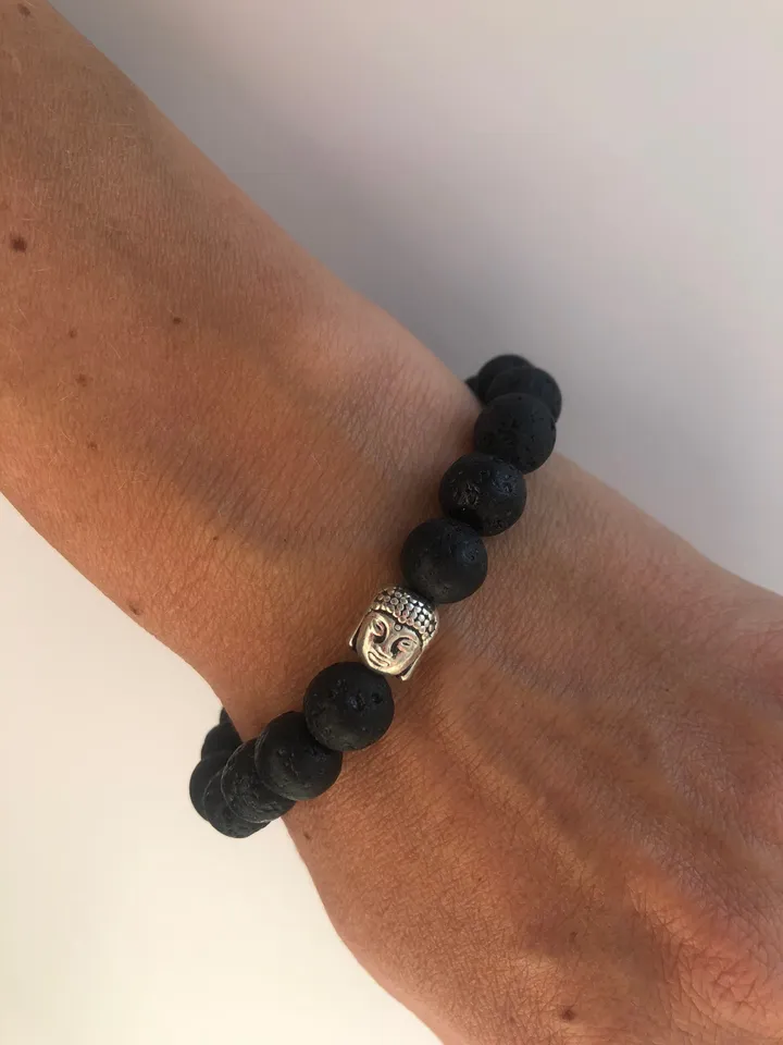 LAVA Bead Bracelet | Essential Oil Diffuser Bracelet Stretch Aromatherapy Jewelry | Gift for her | Buddha Bracelet | Black Gemstone Jewerly