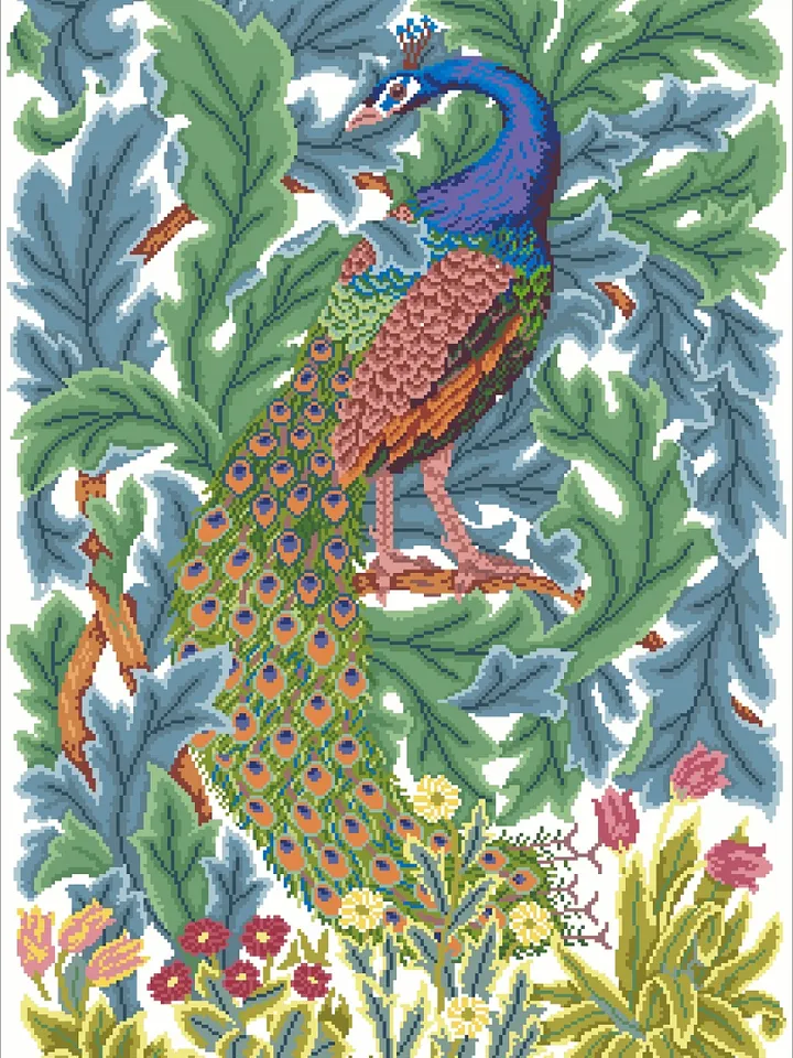 Antique Cross Stitch Pattern Peacock Counted Digital Download PDF