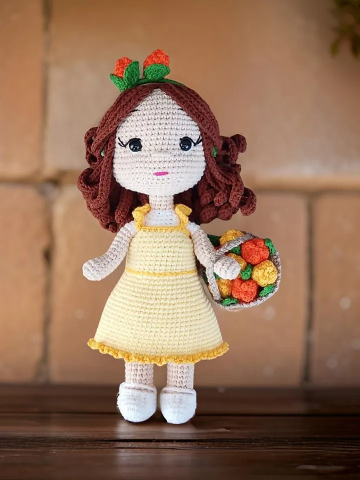 Amigurumi Doll Only Tulip Costume Pdf Pattern Tutorial English, Crochet Tulip Doll Pattern, Cute Knitted Flower Doll for Girls
