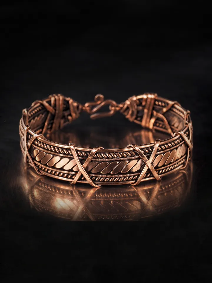 Handmade copper bracelet Unique wire wrapped metal bangle Antique style jewelry