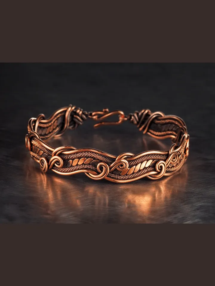 Copper wire wrapped bracelet for woman, 7th Anniversary gift idea