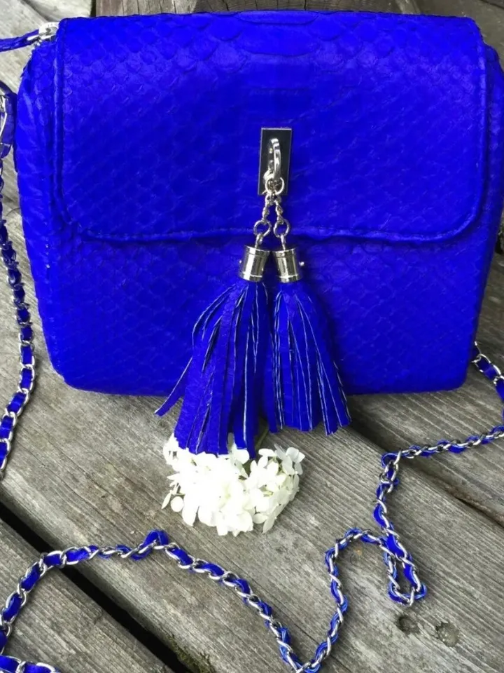 Genuine Python Skin Crossbody Bag | Chain Tassel electric blue bag | Leather Woman Free Shipping Handmade Summer purse | exotic leather bag