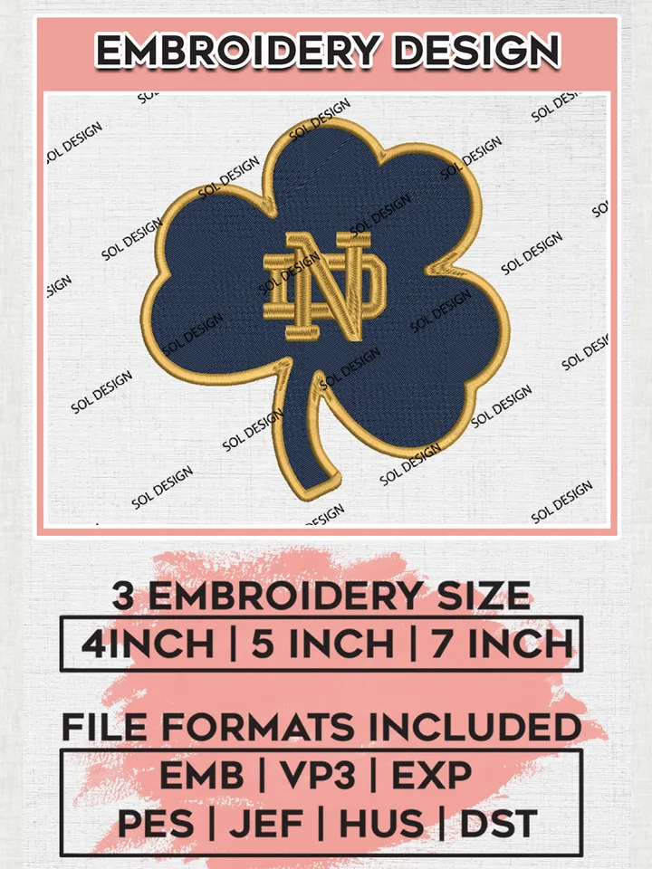 Notre Dame Fighting Irish Team Lucky Leaf Logo embroidery designs, NCAA Notre Dame Fighting Irish Logo Machine embroidery designs, NCAA Team Logo embroidery designs, NCAA Game Day Machine embroidery designs, Digital Download