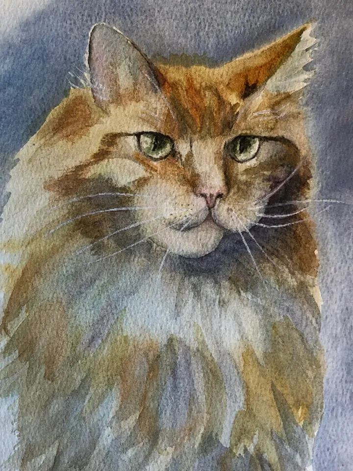 Cat portrait original watercolour painting hand painted
