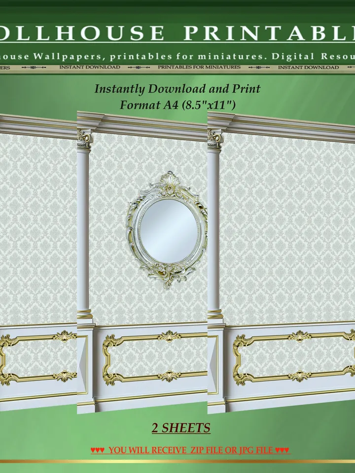 Wallpapers- Set 17-v7 | Printables for Dollhouses and Unique Miniature Projects | Digital Downloads | in Scale 1/12th