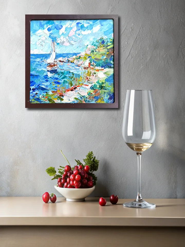 Serene Sailboats at Sunset Miniature by IrenFantasyArt Oil Painting 8x8 Inches