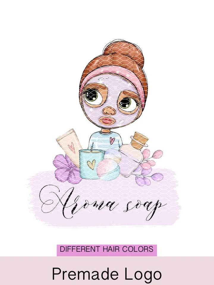 Cosmetic Shop Premade Logo, Beauty Logo, Girl Character Logo, Makeup Artist Logo, Cartoon Logo, Make up Logo, Cosmetic Logo, Beautician Logo