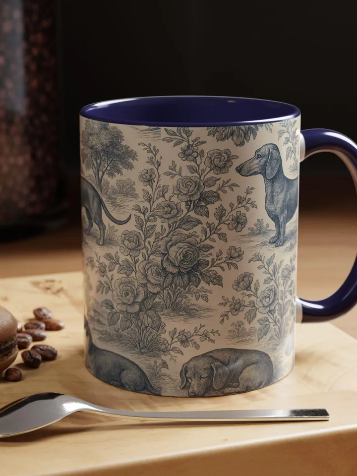 Dachshund French Toile de Jouy Ceramic Mug, Toile Coffee Cup for Doxie Mom, Sausage Dog Lover Gifts, Dog Tea Drinkware, Gift For Dog Lovers