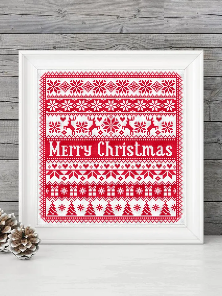 Scandinavian Christmas cross stitch pattern PDF download, Quaker sampler cross stitch chart, Nordic Christmas pattern digital PDF #N72