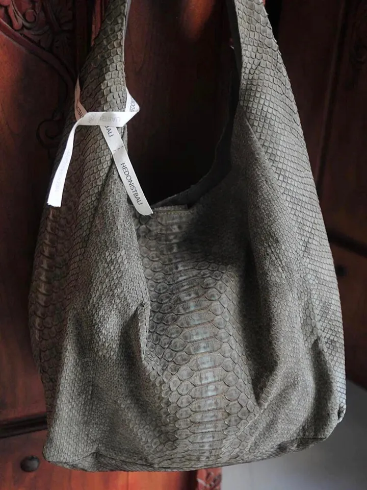 Big Soft Hobo Classy Sport Woman Bag | Purse Genuine Python Skin | Grey Riva Elegant Leather Designer Soft Bag Snake | exotic leather purse