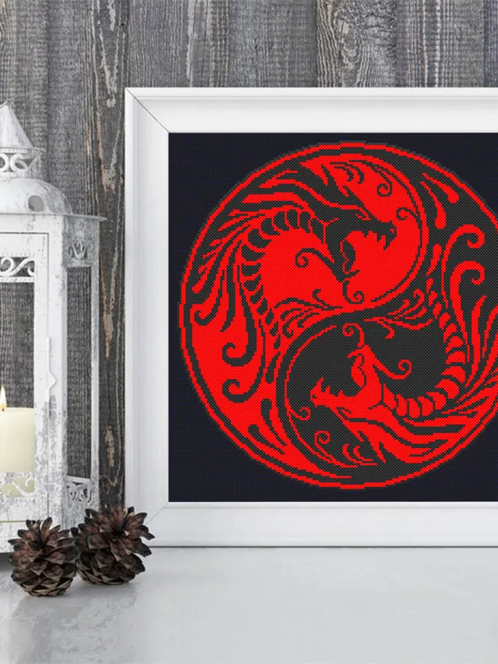 Dragons Yin Yang cross stitch pattern download PDF Dragons mandala digital Ying Yang embroidery beginners Modern cross stitch chart #M161