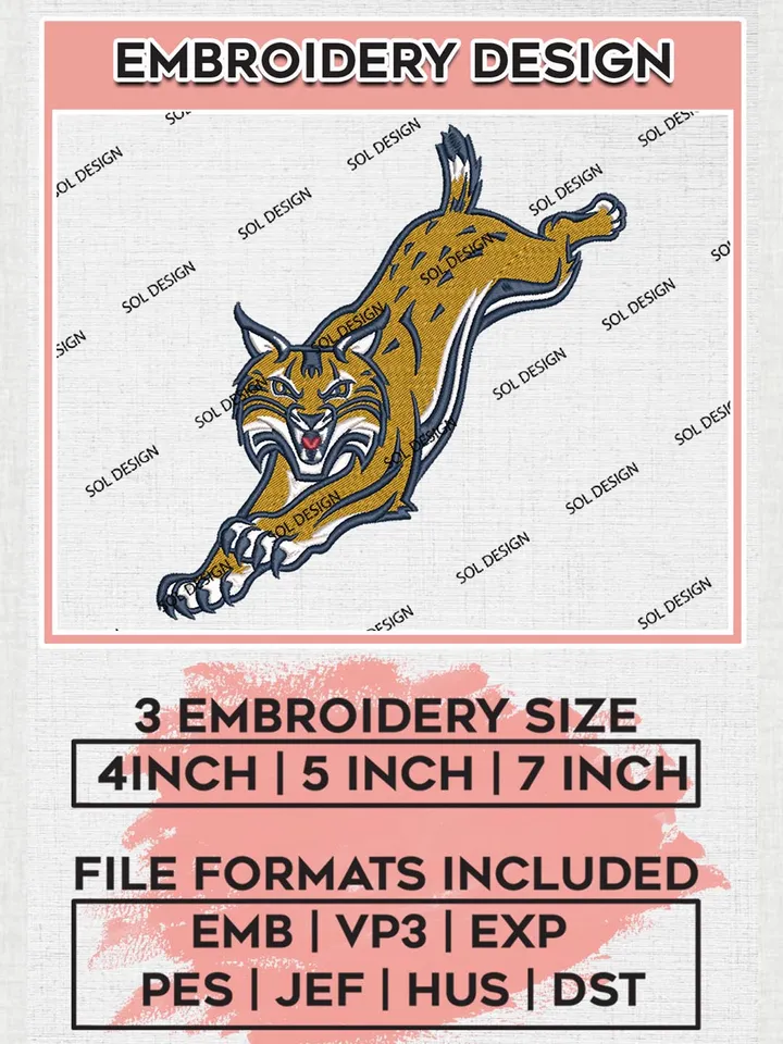 Quinnipiac Bobcats NCAA Team Mascot Logo Embroidery Design Files, NCAA Quinnipiac Bobcats Machine Embroidery, NCAA Teams, Game Day, 3 sizes, NCAA Machine embroidery designs, Digital Download