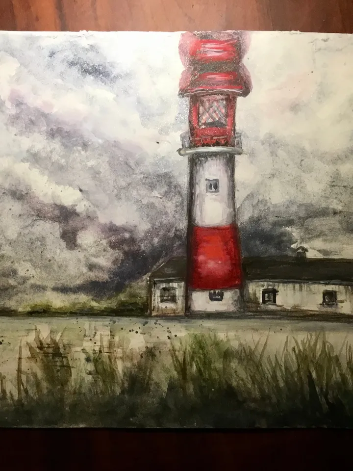 Lighthouse original watercolour painting,lighthouse in the fields,house painting,landscape painting,unique gift,decor,lighthouse wall art.