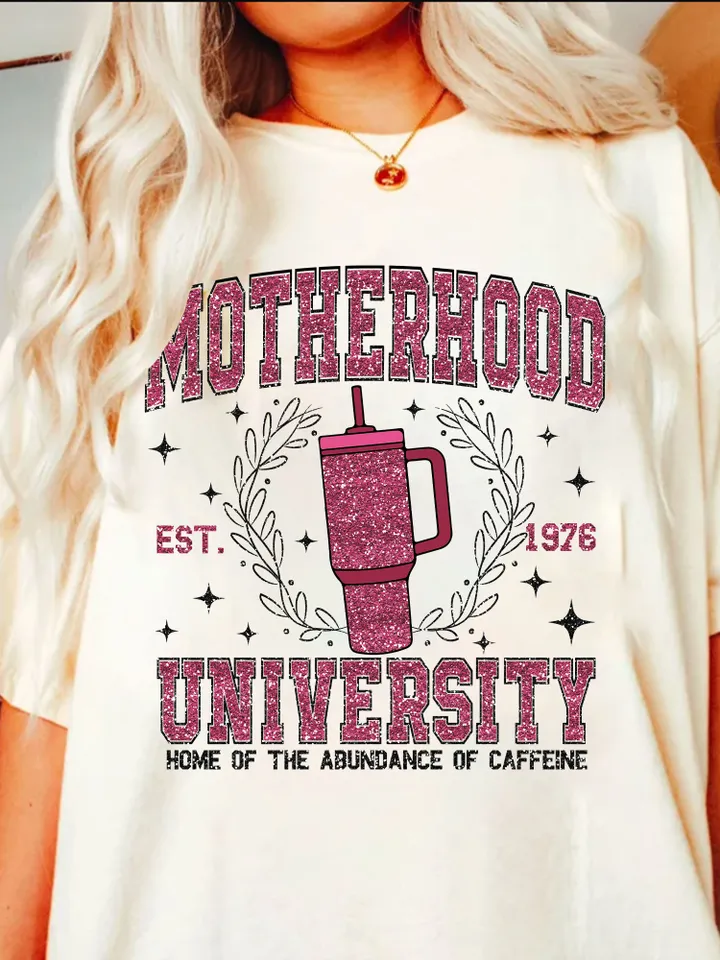 Motherhood University PNG, Faux Glitter Sparkly mama,  funny mama png, Preppy Ice Coffee Mama, Sublimation, funny mama, mom, mothers day