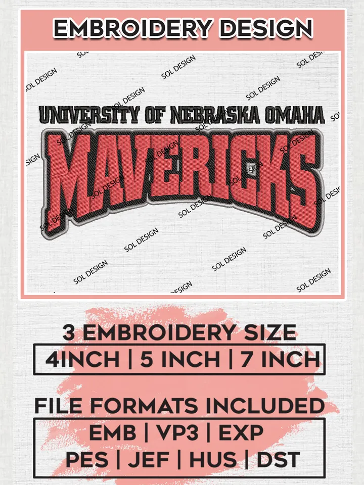NCAA Nebraska Omaha Mavericks Uni.versity Team Logo Embroidery Design Files, NCAA Omaha Mavericks Machine Embroidery, NCAA Teams, 3 sizes, NCAA Machine embroidery designs, Digital Download