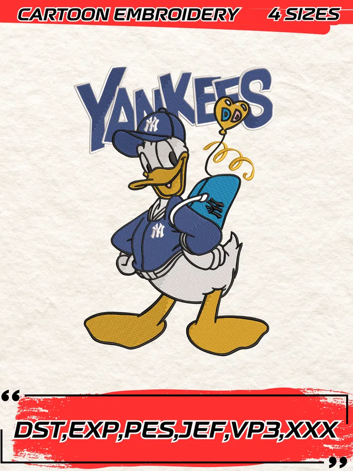 Yankees Donald Embroidery Design, New York Yankees Embroidery Design ,Machine Embroidery Design File,4 Sizes, Digital Download