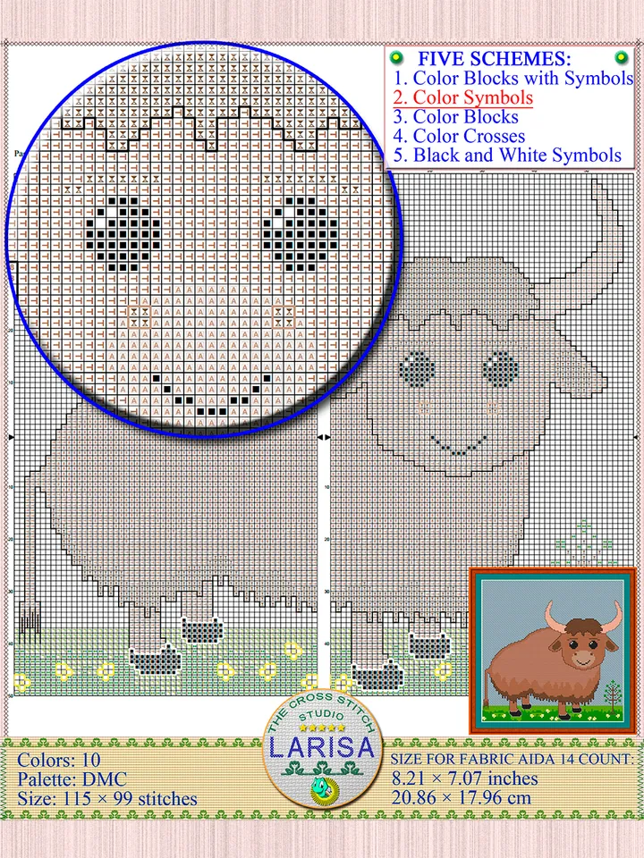 Yak Cross Stitch Pattern | Cute Yak Calf Chart