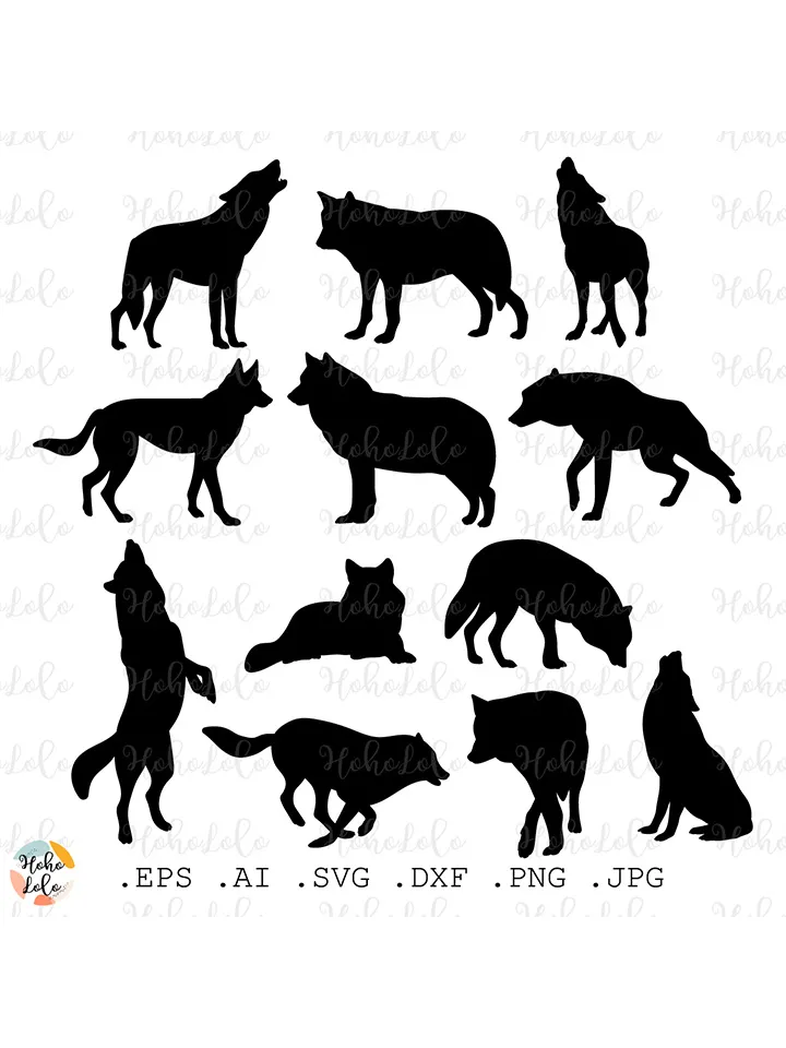 Wolf Svg, Wolf Silhouette, Wolf Cricut, Wolf Stencil, Wolf Templates Dxf, Wolf Clipart Png, Dog Svg