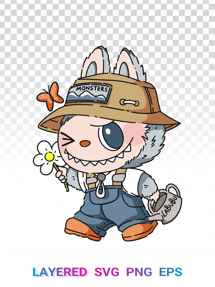 Spring Labubu SVG PNG, Pop Mart Garden Clipart