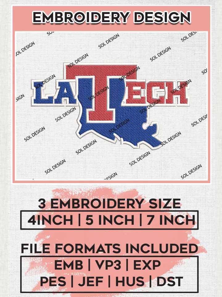 Louisiana Tech Bulldogs Logo Machine Embroidery Design, NCAA Louisiana Tech Bulldogs Embroidery Design Design files, NCAA Embroidery Designs, NCAA Machine Embroidery Designs, Digital Download