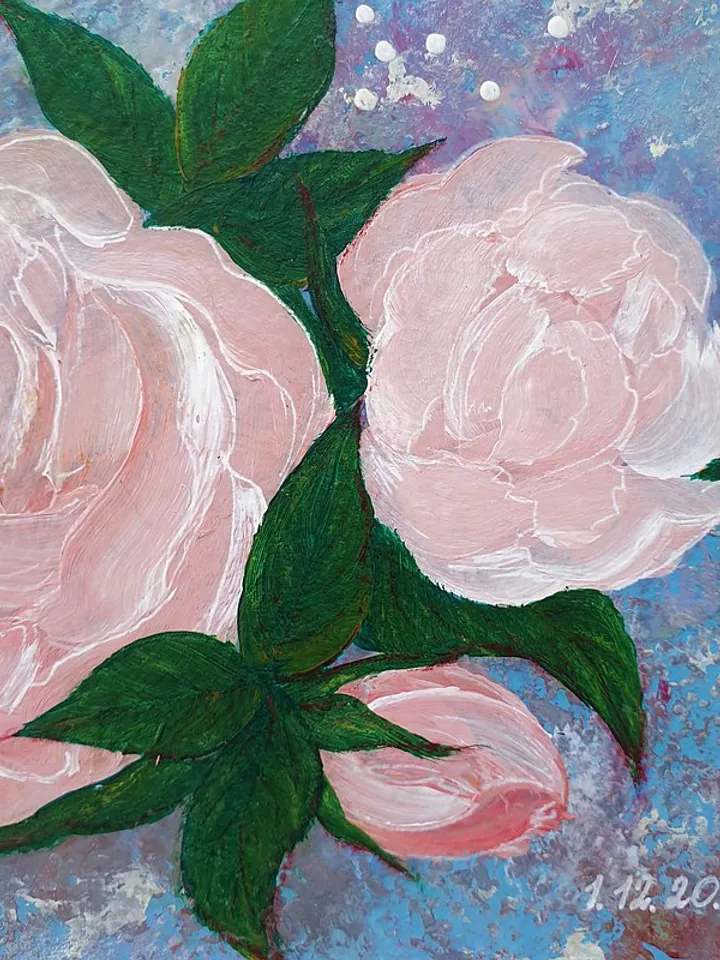 Pink Roses Painting Floral Original Art Flower Wall Art Small Acrylic Painting