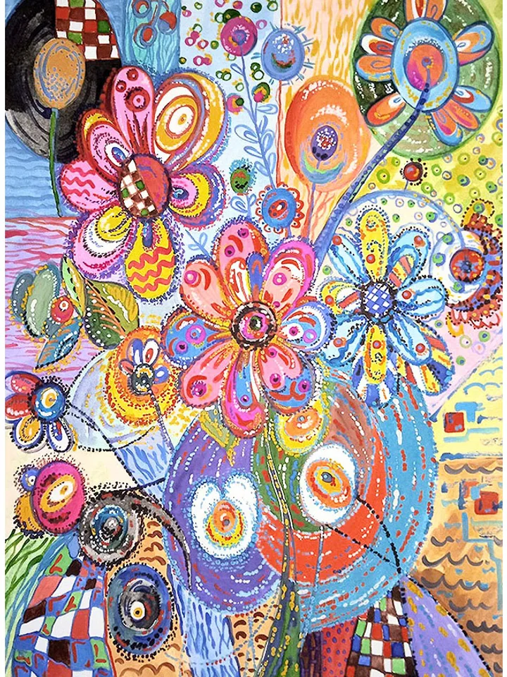 Kandinsky Flower Style Original Abstract Painting Floral Artwork Flowers Wall Art 16 by 11 Above Bed Art by TatianaArtShop