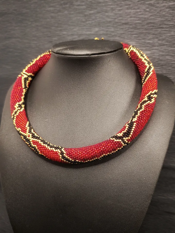 Statement Red Short Snake Necklace for Woman, Stylish Bright Handmade Necklace