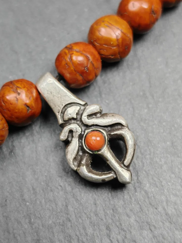 Gandhanra Vintage Tibetan Sterling Silver Bhum Counter Clip for Mala Necklace,Traditional Cintamani Shape,Uniqe Prayer Bead Accessories