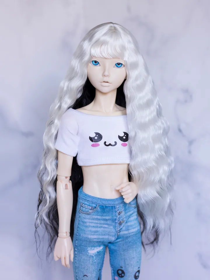 White&black angora wig for Minifee