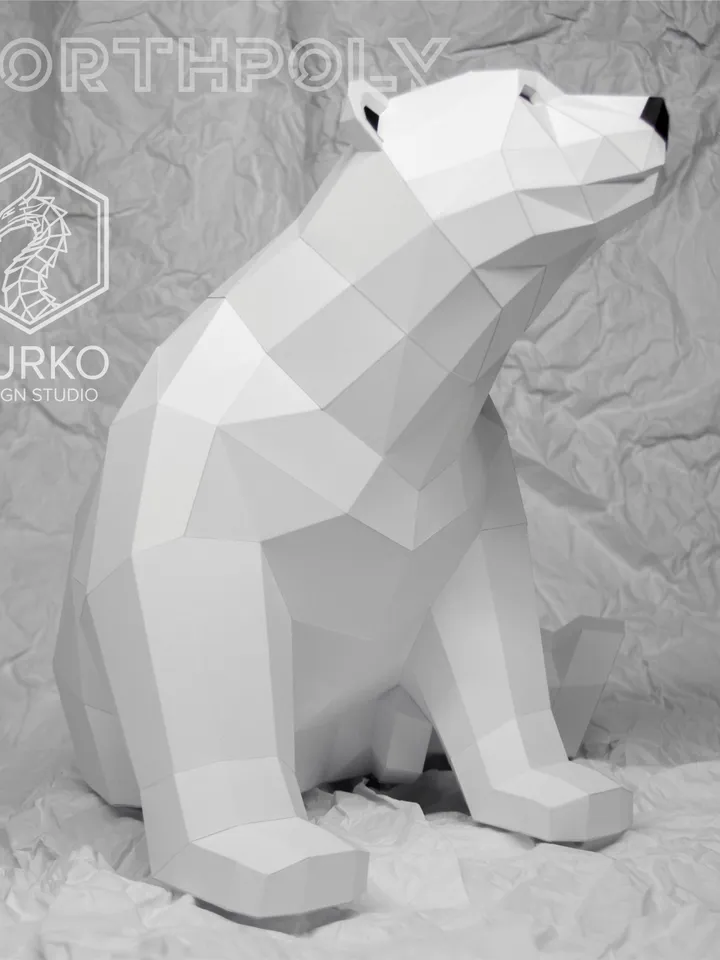 Polar Bear (2 metres) & Baby Bear Papercraft, Digital Template, PDF Download, Gurko, LowPoly, Pepakura, DIY Sculpture, Paper Party Decor