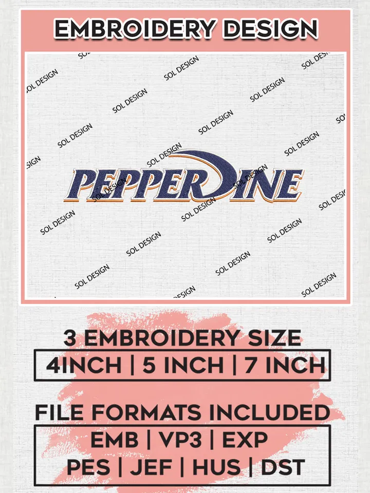 NCAA Pepperdine Team Writing Logo embroidery designs, NCAA Pepperdine Waves Logo Machine embroidery designs, NCAA Logo embroidery designs, NCAA Lopes Machine embroidery designs, Digital Download