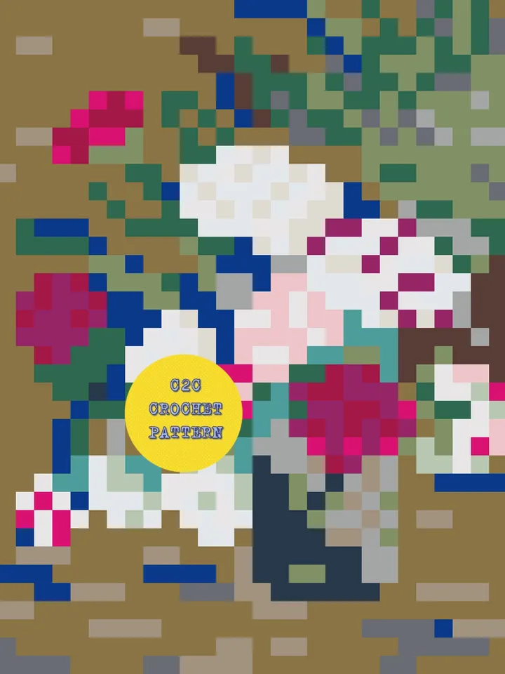 Crochet Pattern C2C Vintage Vincent Van Gogh Vase with Carnations Counted For Crocheting Pillow Home Decor Wall Decor Digital Download PDF