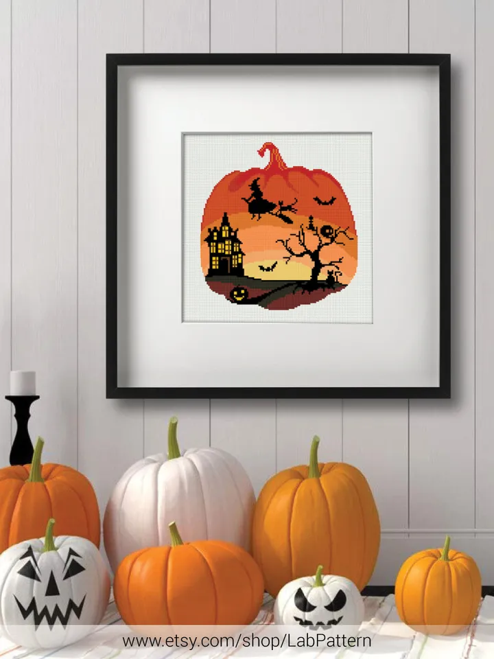 Halloween Pumpkin Cross stitch pattern | Embroidery Pattern | Instant Download | Embroidery Designs