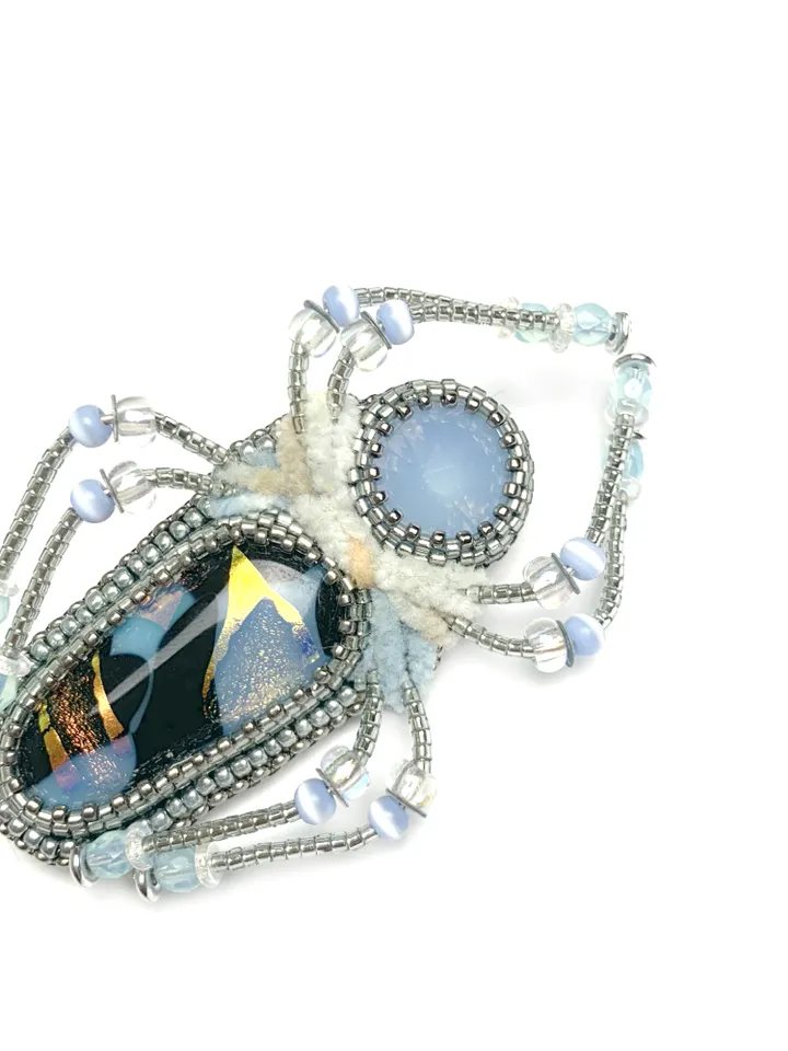 Light blue spider brooch, Beaded insect brooch