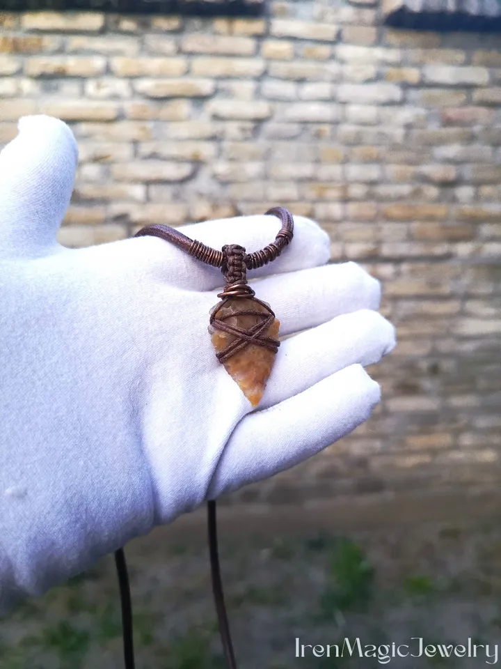 Tribal Stone Arrowhead Pendant for Men | Boho Necklace on Cord