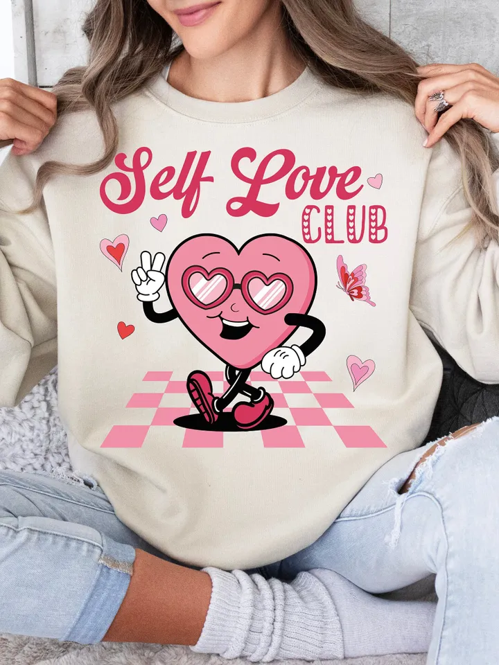 Self love club png, groovy Valentine day png, retro valentine png, Valentines Trending Png digital, xoxo retro png, trendy vday tshirt png