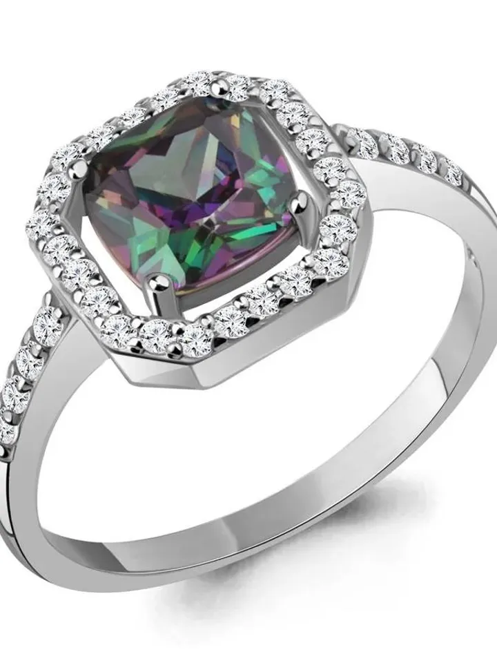 Ring, silver 925, quartz, mystic and cubic zirconia